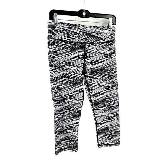 Fabletics Women's Black White Striped Pull On Stretch Activewear Leggings Size S - Picture 1 of 14